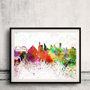 Memphis skyline in watercolor on white, 8 monochrome colors, and full color SKU 0437 image 3