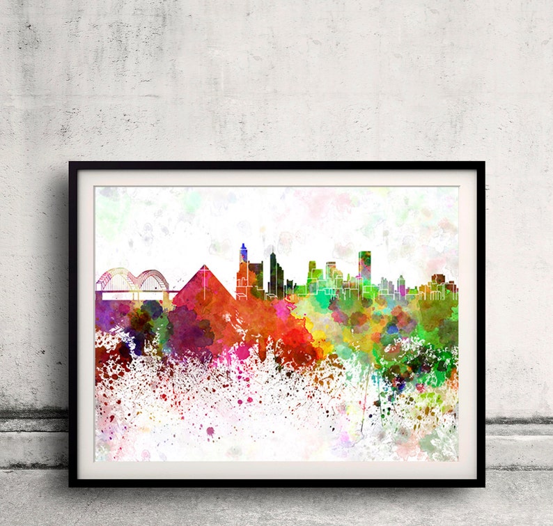 Memphis skyline in watercolor on white, 8 monochrome colors, and full color SKU 0437 image 3