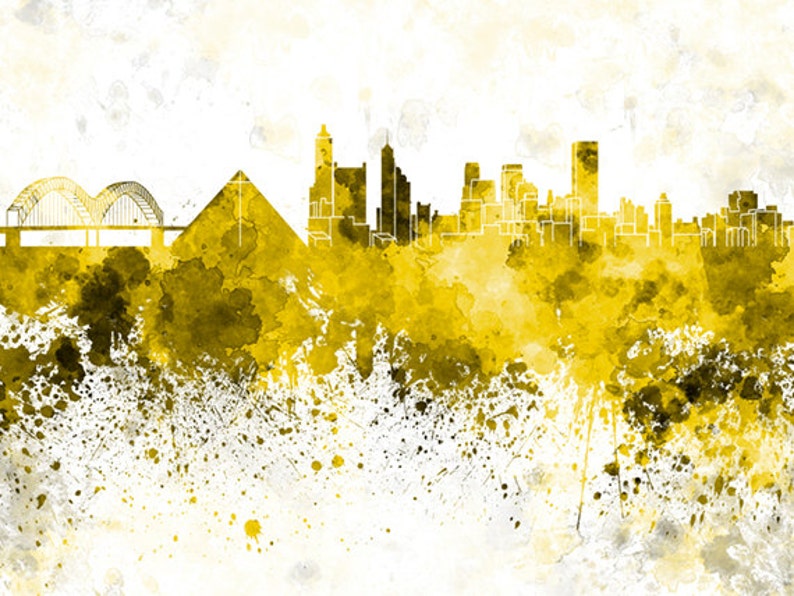Memphis skyline in watercolor on white, 8 monochrome colors, and full color SKU 0437 image 4