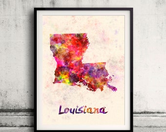 Louisiana state map in watercolor on warm background - SKU 0835