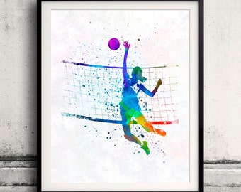 Woman volleyball player in watercolor - Fine Art Print Glicee Poster Home Watercolor sports Gift Room Illustration Wall - SKU 2314