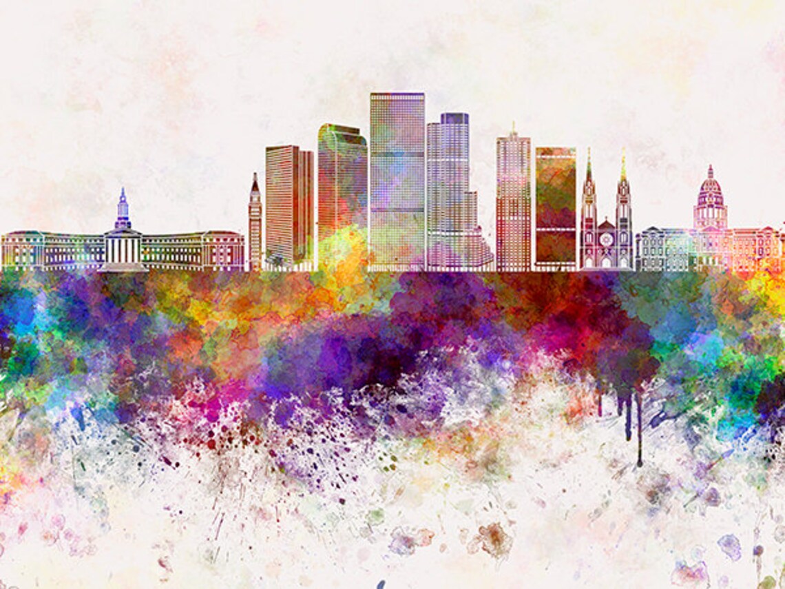 Denver Skyline in Watercolor Background Fine Art Print | Etsy