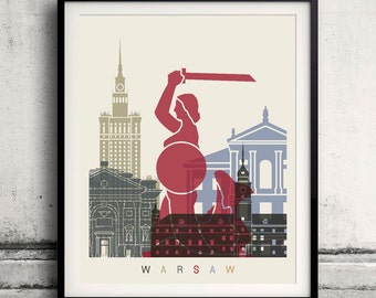 Warsaw skyline poster - Fine Art Print Glicee Poster Decor Home Gift Illustration Wall Art Artistic Colorful Landmarks - SKU 2071