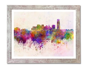 Oklahoma City skyline in watercolor background - SKU 0042