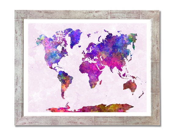 SKU 0401 World map in watercolor painting abstract splatters