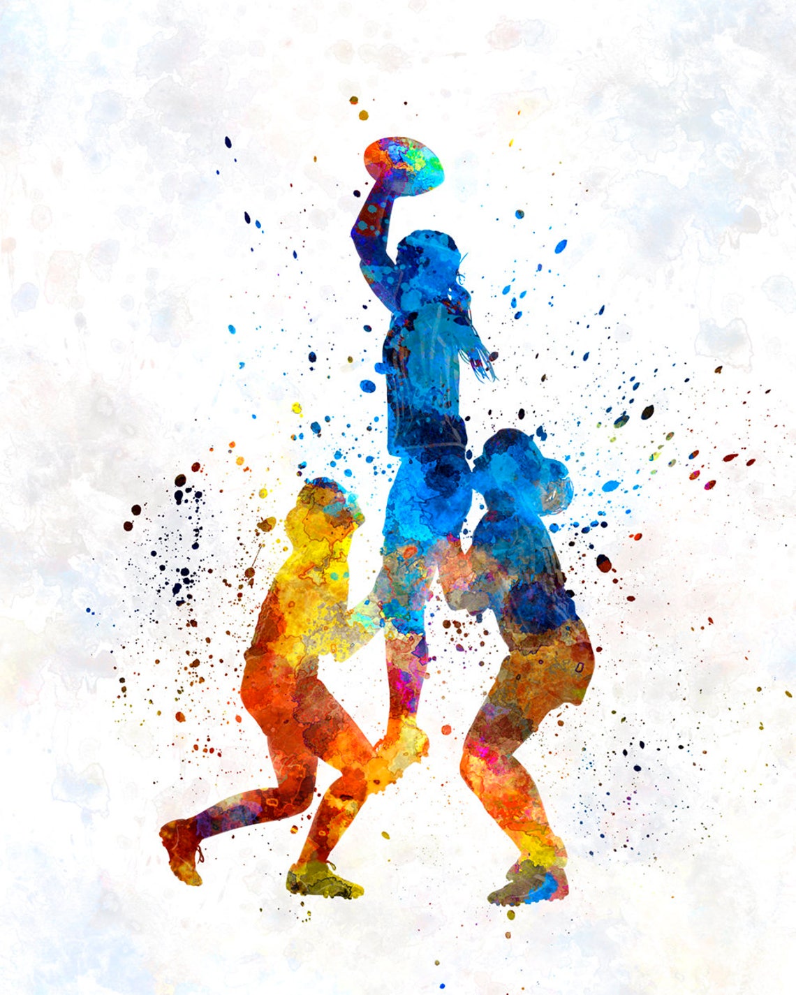 Rugby Women Player 01 - Poster Watercolor Wall Art Gift Splatter Sport ...