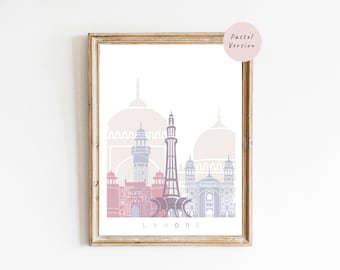 Poster skyline di Lahore - Fine Art Print Glicee Poster Decor Home Gift Illustration Wall Art Artistic Colorful Landmarks - SKU 2750