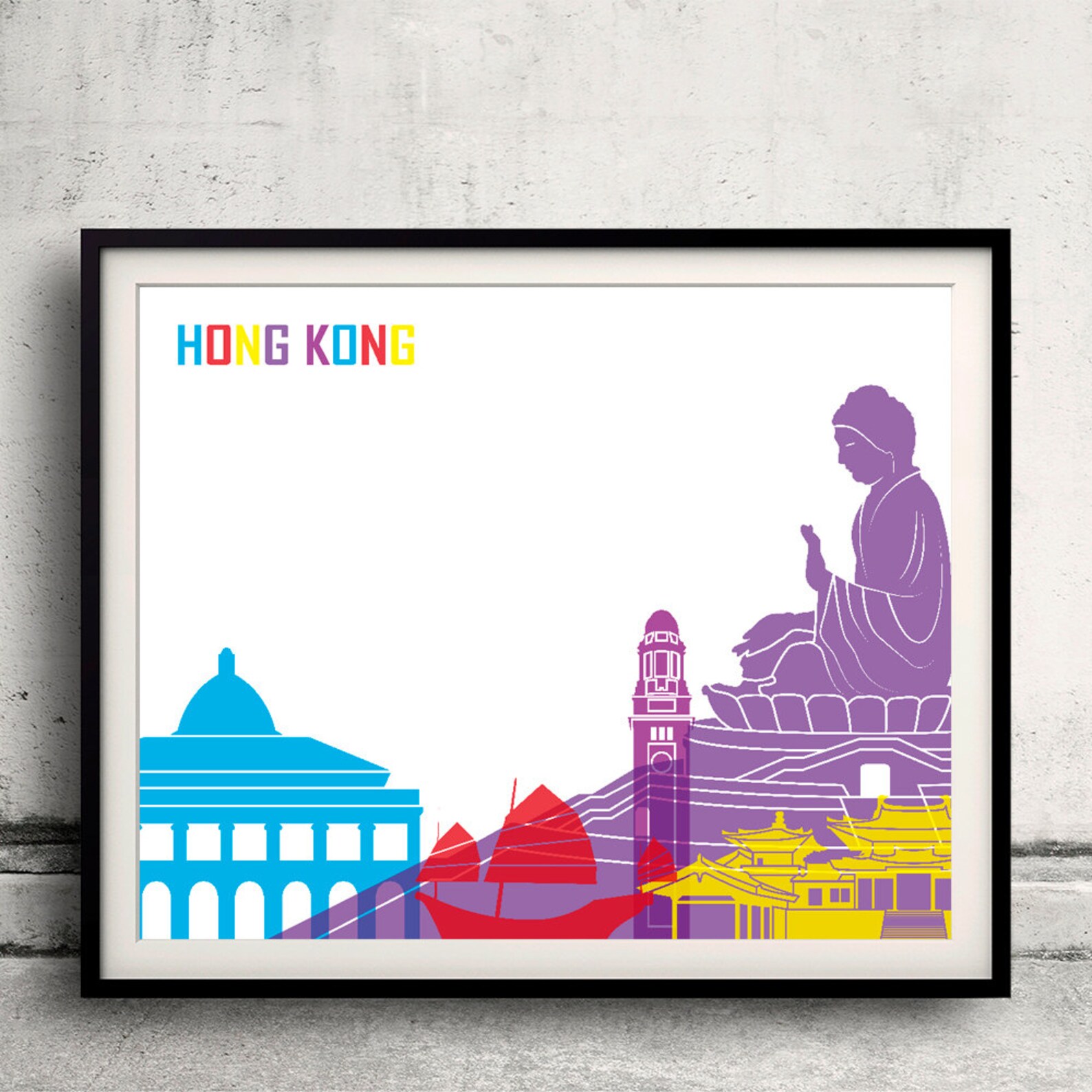 Hong Kong pop art skyline Fine Art Print Glicee Poster Decor | Etsy