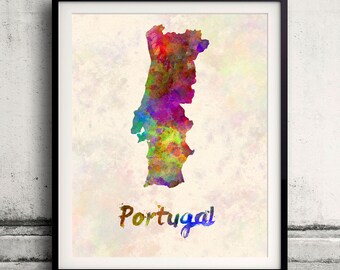 Portugal - Karte in Aquarell - Fine Art Print Glicee Poster Dekor Home Geschenk Illustration Wandkunst Länder Bunte - SKU 1901