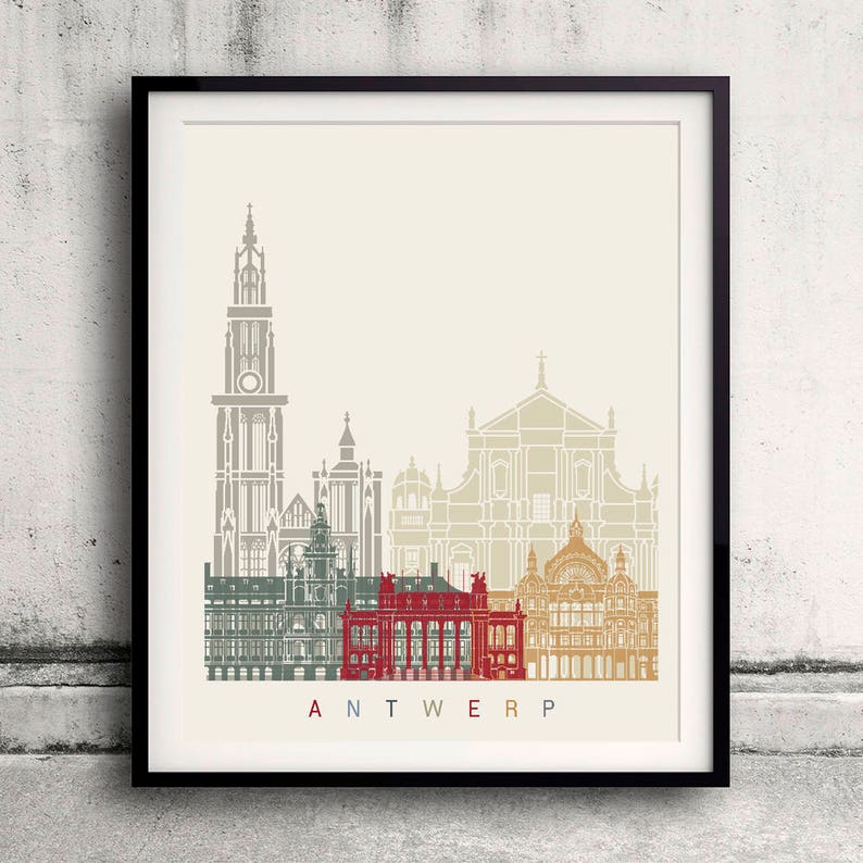 Antwerp Skyline Poster Fine Art Print Glicee Poster Decor Home Gift