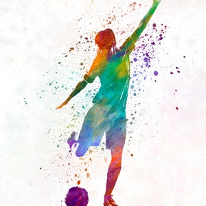 Woman Soccer Player 09 in Watercolor Fine Art Print Glicee Poster Home ...