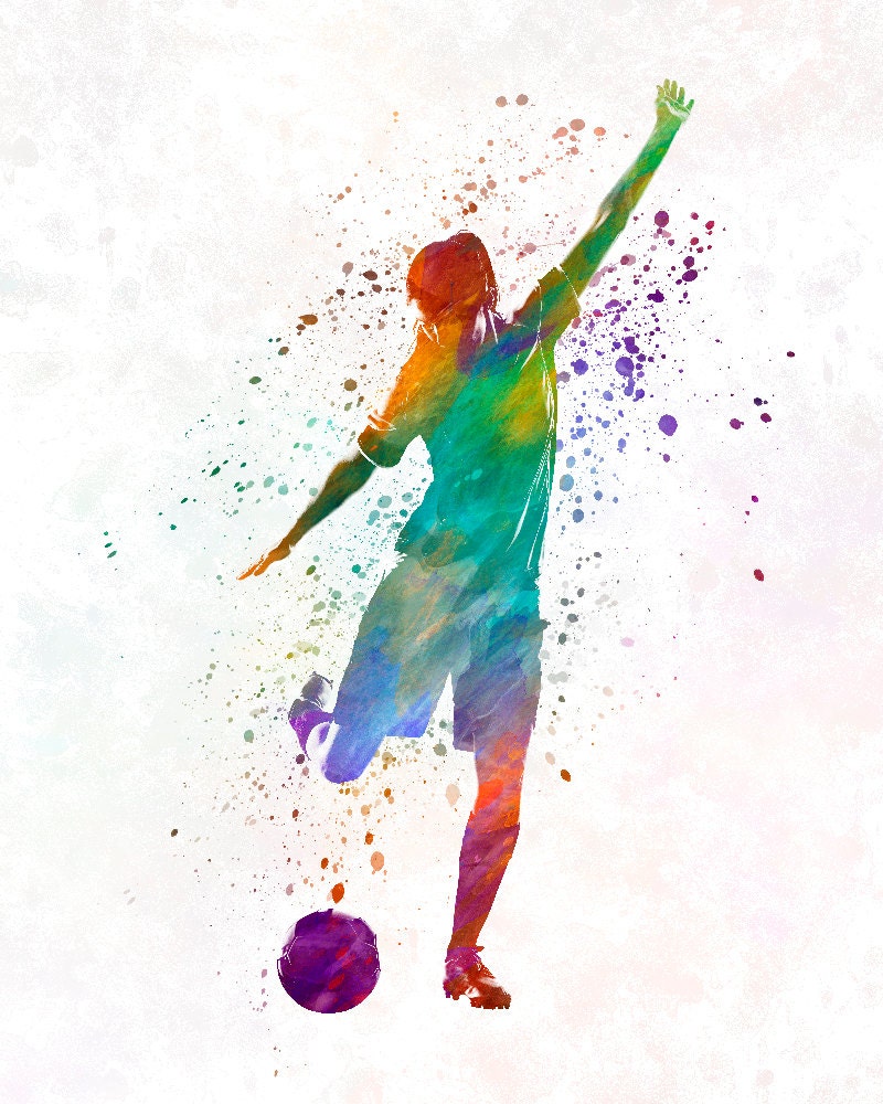 Woman soccer player 09 in watercolor Fine Art Print Glicee | Etsy