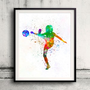 Woman soccer player 17 in watercolor - Fine Art Print Glicee Poster Home Watercolor sports Gift Room Illustration Wall - SKU 2329