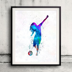 Woman soccer player 05 - Fine Art Print Glicee Poster Home Watercolor sports Gift Room Children&#39;s Illustration Wall - SKU 2293