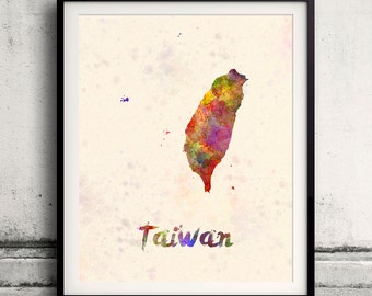 Taiwan - Karte in Aquarell - Fine Art Print Glicee Poster Decor Home Geschenk Illustration Wandkunst Länder Bunte - Artikelnummer 2034