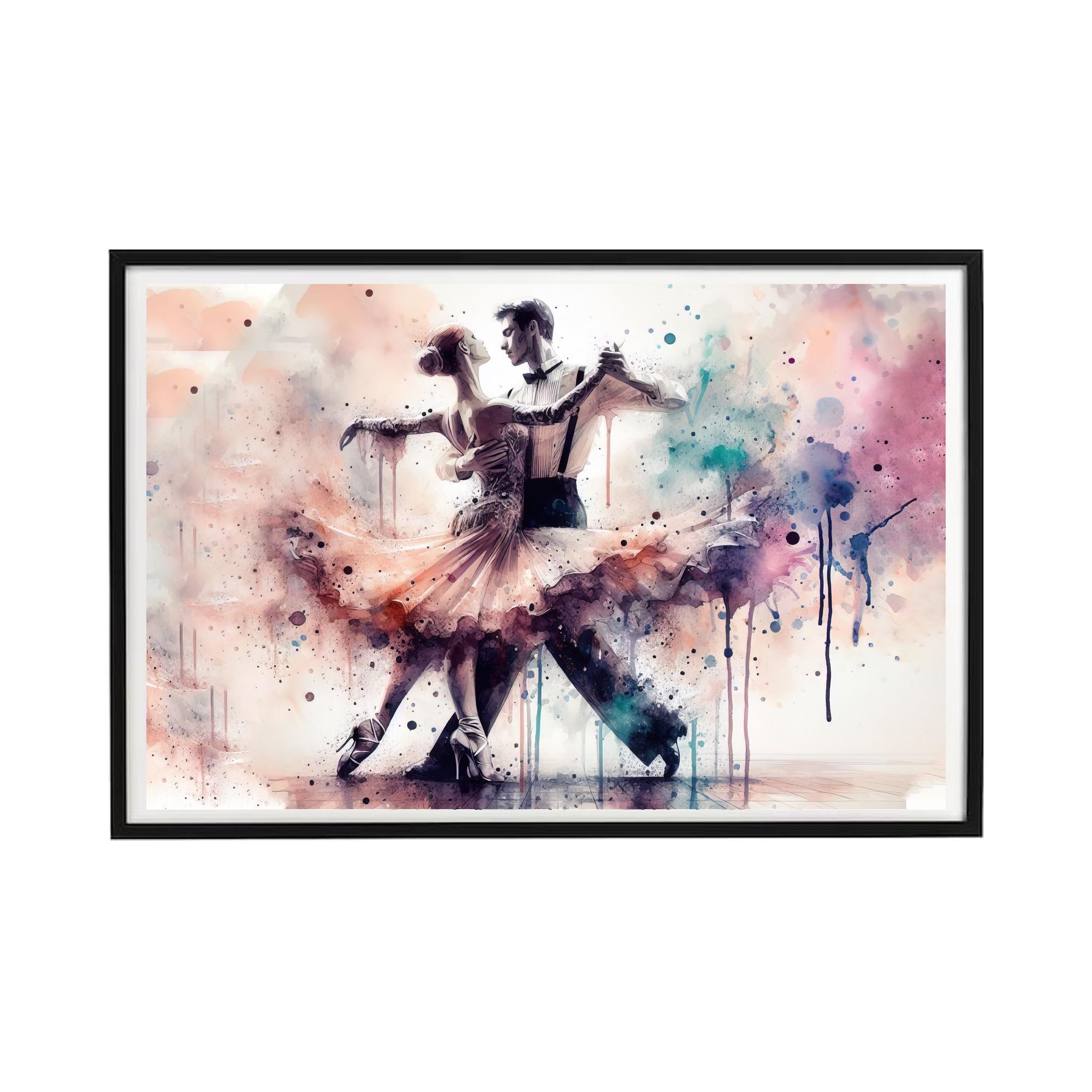 水彩画によるダンス絵画 - 社交ダンスのカップルの絵画、ロマンチック