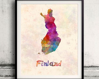 Finnland - Karte in Aquarell - Fine Art Print Glicee Poster Decor Home Geschenk Illustration Wandkunst Länder bunt - SKU 1888