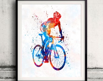 Woman triathlon cycling 06 - Fine Art Print Glicee Poster Home Watercolor sports Gift Room Illustration Wall - SKU 2361