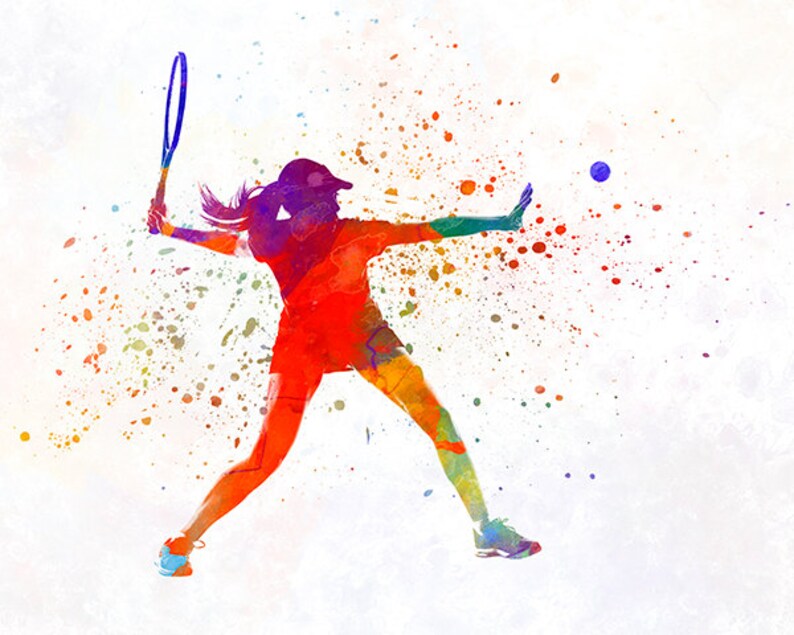 Woman tennis player 01 in watercolor Fine Art Print Glicee | Etsy