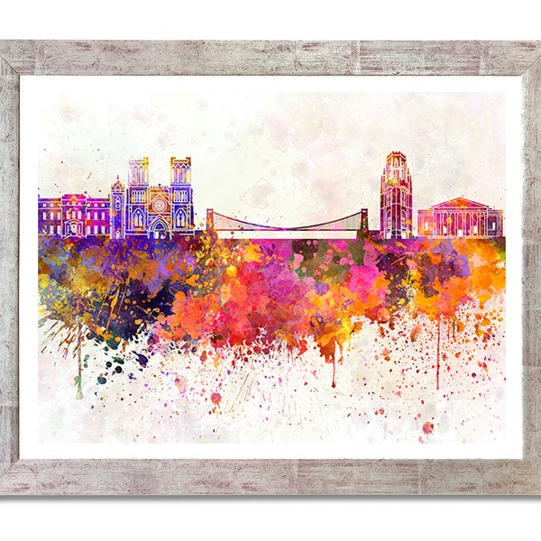 Bristol skyline sobre fondo de acuarela - SKU 0336