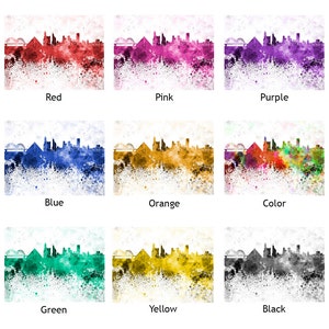 Memphis skyline in watercolor on white, 8 monochrome colors, and full color SKU 0437 image 2