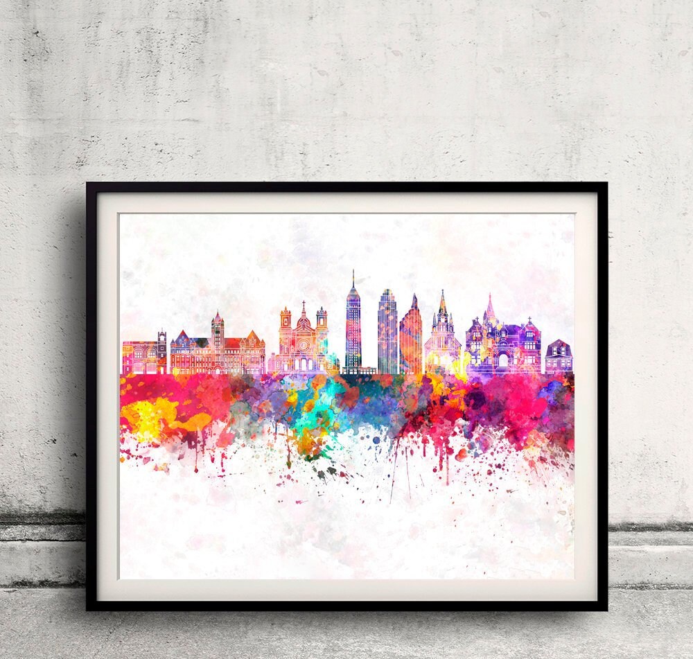 Minneapolis V2 Skyline in Watercolor Background Fine Art - Etsy