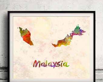 Malaysia - Map in watercolor - Fine Art Print Glicee Poster Decor Home Gift Illustration Wall Art Countries Colorful - SKU 2025