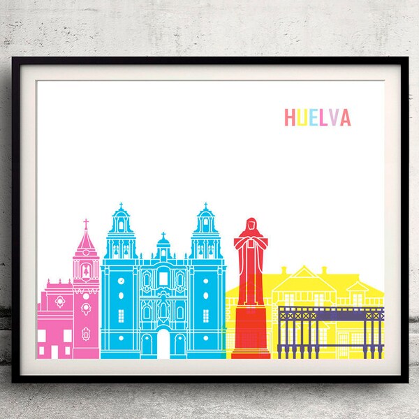 Huelva pop art skyline - Fine Art Print Glicee Poster Decor Home Gift Illustration Wall Art Pop Art Colorful Landmarks - SKU 2635