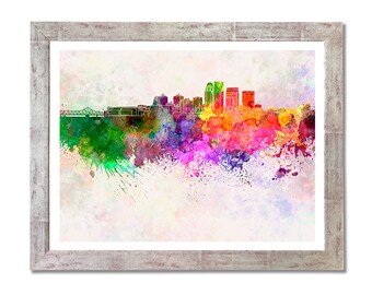 Louisville skyline in watercolor background - SKU 0018