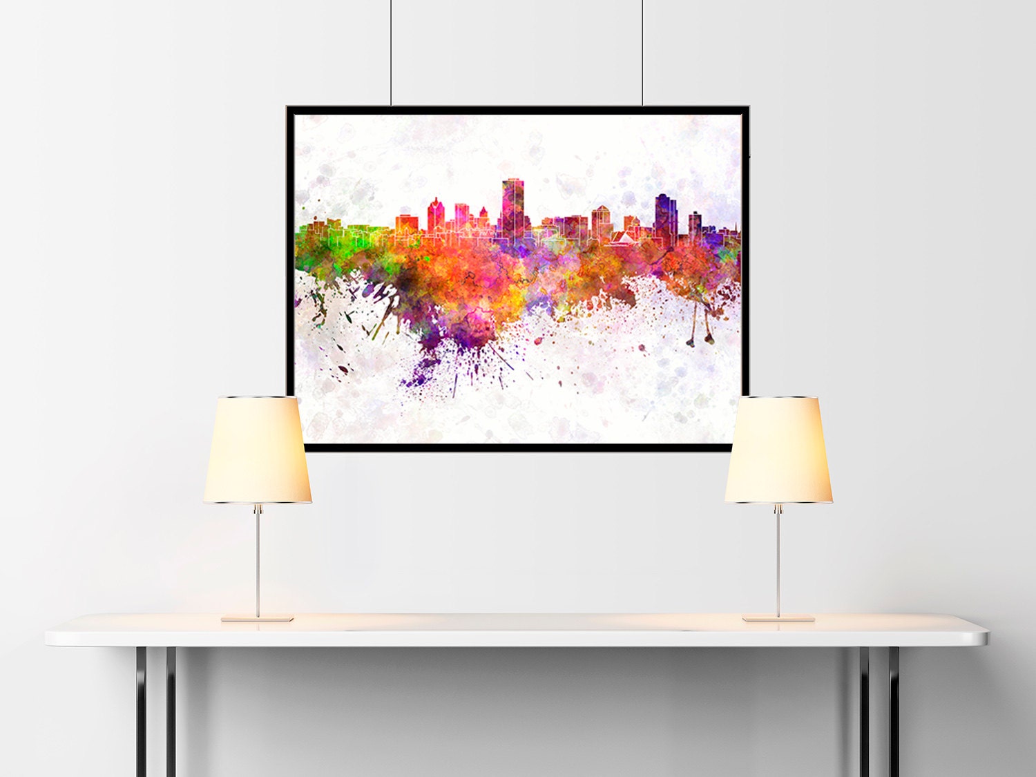 Milwaukee Skyline in Watercolor Background SKU 0033 | Etsy