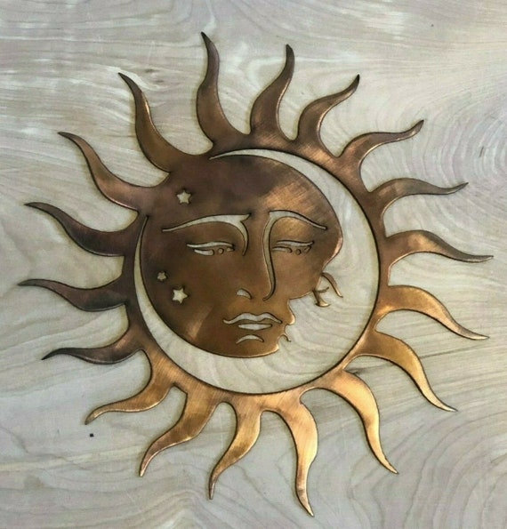 Sun and Moon Wall Metal Art Hanging With Rustic Copper Finish Etsy