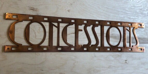 Concessions Sign Home Theatre Wall Art Hanging in Rustic Copper Patina 