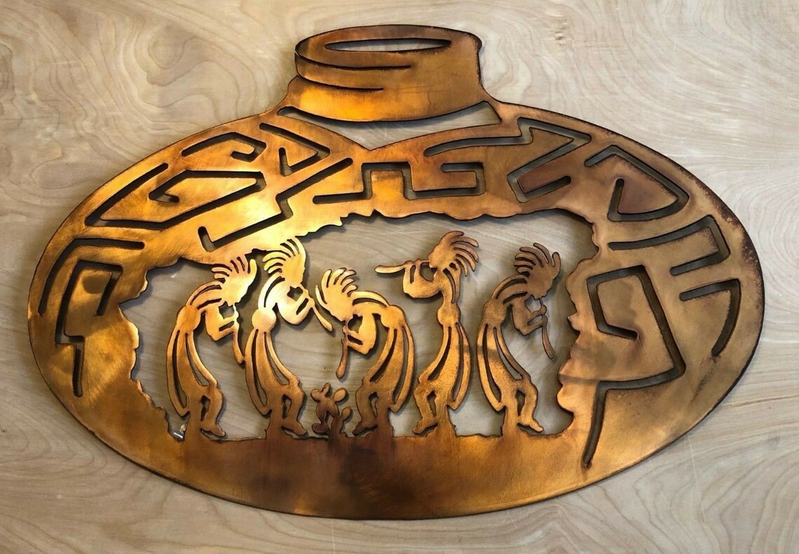 Kokopelli Pottery Scene Wall Metal Art Hanging with Rustic Etsy