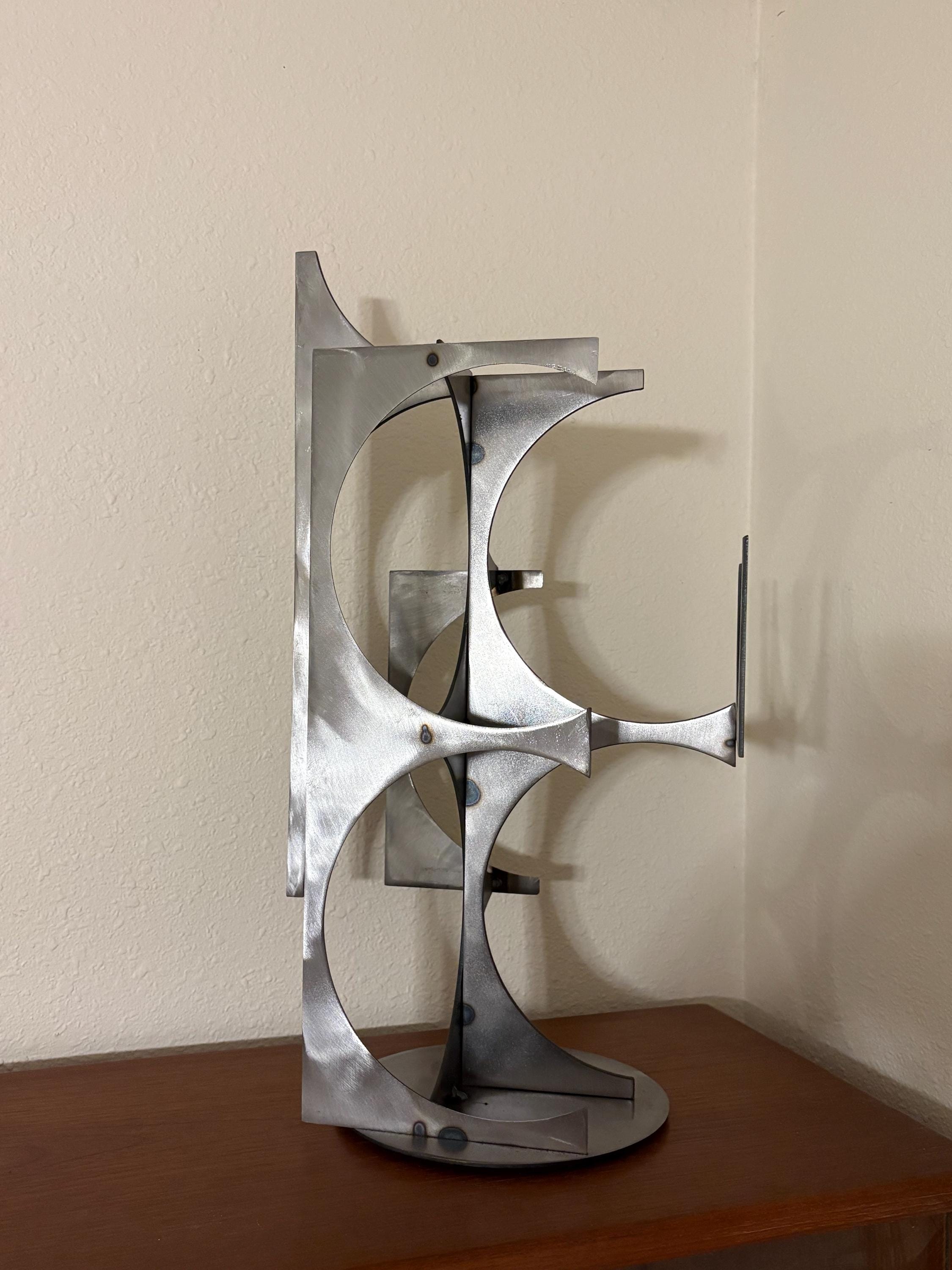 Abstract Modern Brutalist Metal Sculpture 53cm tall