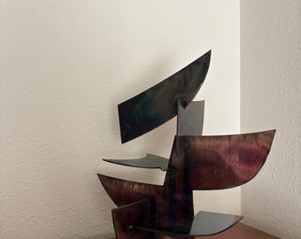 Abstract Modern Brutalist Metal Table Sculpture