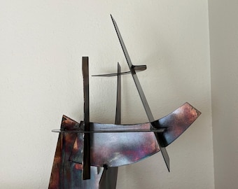 Abstract Modern Brutalist Metal Table Sculpture