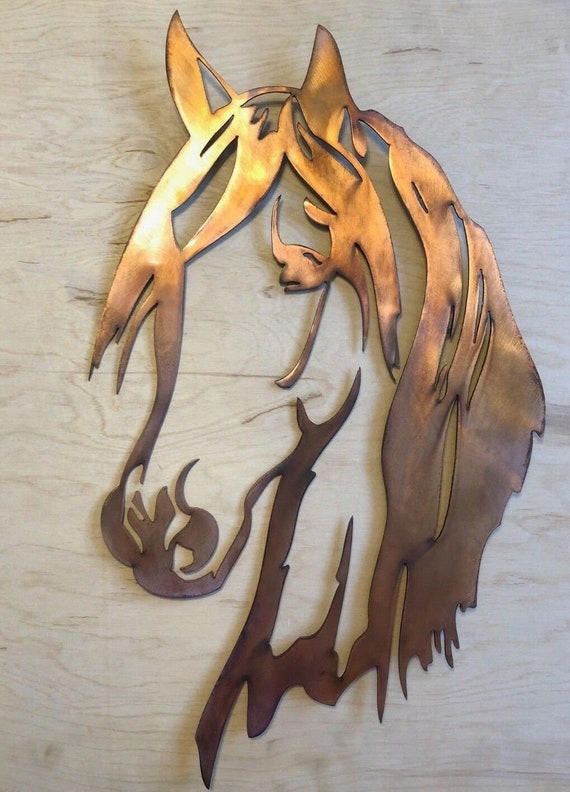 Horse Head Wall Metal Art Hanging with Rustic Copper Finish