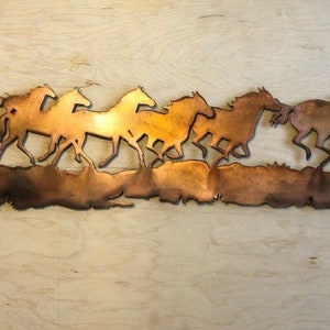 Wild Horse Mustang Scene Wall Metal Art Hanging with Rustic Copper Finish