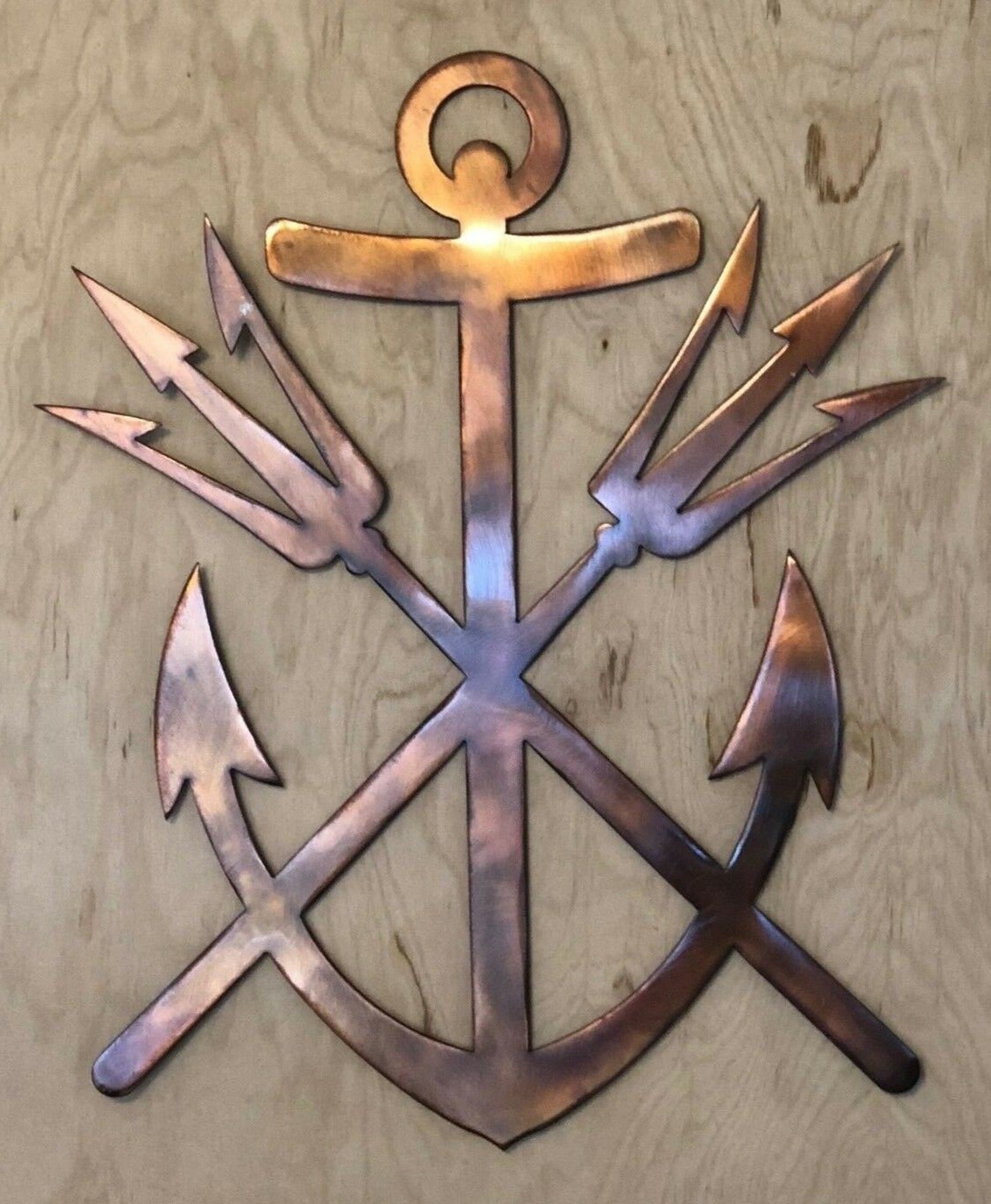 Anchor and Trident Wall Metal Art With Rustic Copper Finish Etsy