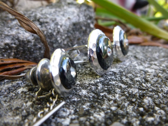 1970s EMMONS Silver Cufflinks and Lapel Pin Hemat… - image 1