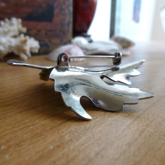 1980s Maple Leaf Brooch, Two Tone Silver Black Je… - image 6