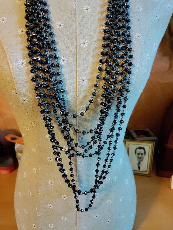 Vintage Retro RARE Black Faceted 16 Strand Beaded… - image 3