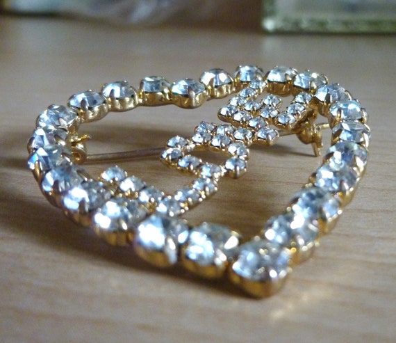 1980s Unsigned Gold-toned Genuine Rhinestone 2 inch B… - Gem