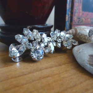 1960s Rhinestone Silver Tine Clip On Earrings Wedding Gorgeous Runway