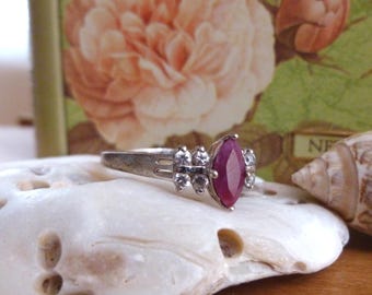 1970s RJ Granziano Natural Ruby & CZ 925 Sterling Silver Ring Size 9-10