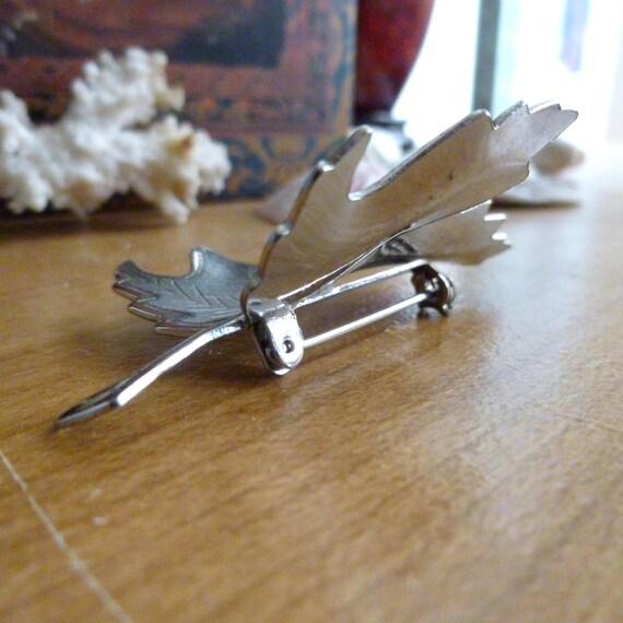 1980s Maple Leaf Brooch, Two Tone Silver Black Je… - image 5