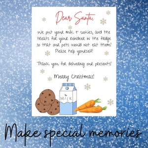 Nota para la leche de Papá Noel + galletas / En el refrigerador / ¡Para que las mascotas no se las coman! / Descarga Instantánea / Linda Carta a Santa / Simple + Personalizada