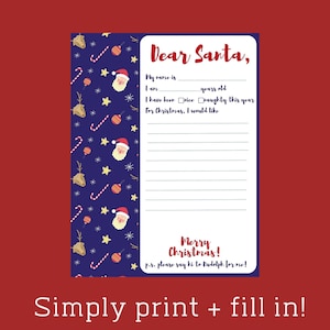 Querida Carta de Santa / Descarga Instantánea / Plantilla de Carta a Santa / Carta Linda a Santa / Crear Recuerdos / Plantilla Personalizada Simple / PDF
