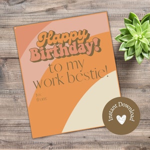 Alles Gute zum Geburtstag an meine Arbeitsbestie | Boho Ästhetik | Retro | Karte + Geschenkkartenhalter | Sofort Download | Druck zu Hause | Spaß
