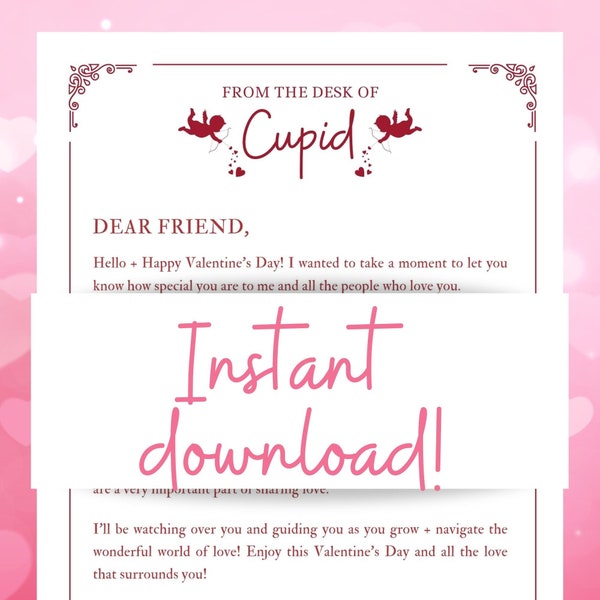 Letter From Cupid | Happy Valentine's Day | Dear Friend | Instant Download | Letter Template | Cute Valentine's Letter | For Child | PDF